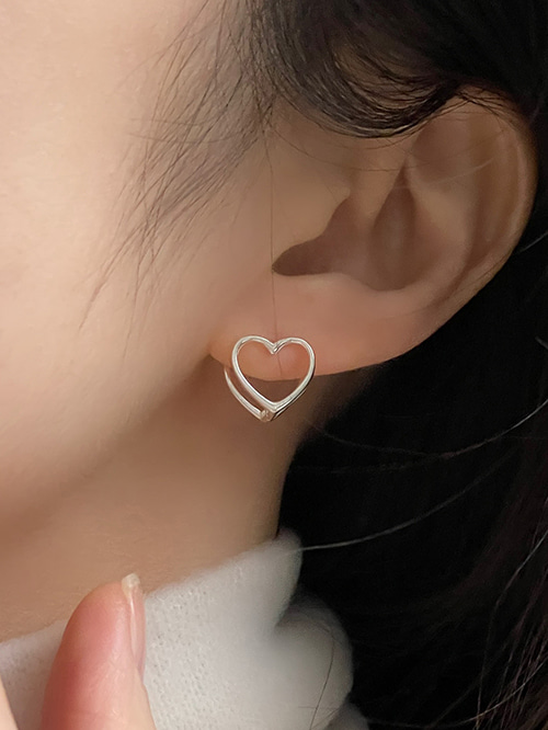 [실버925] 슬림 하트라인 원터치 귀걸이